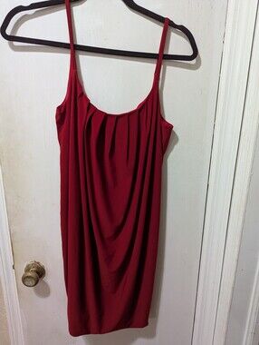Medium Red Spaghetti Strap Women’s Gathered Scoop Neck Mini Dress